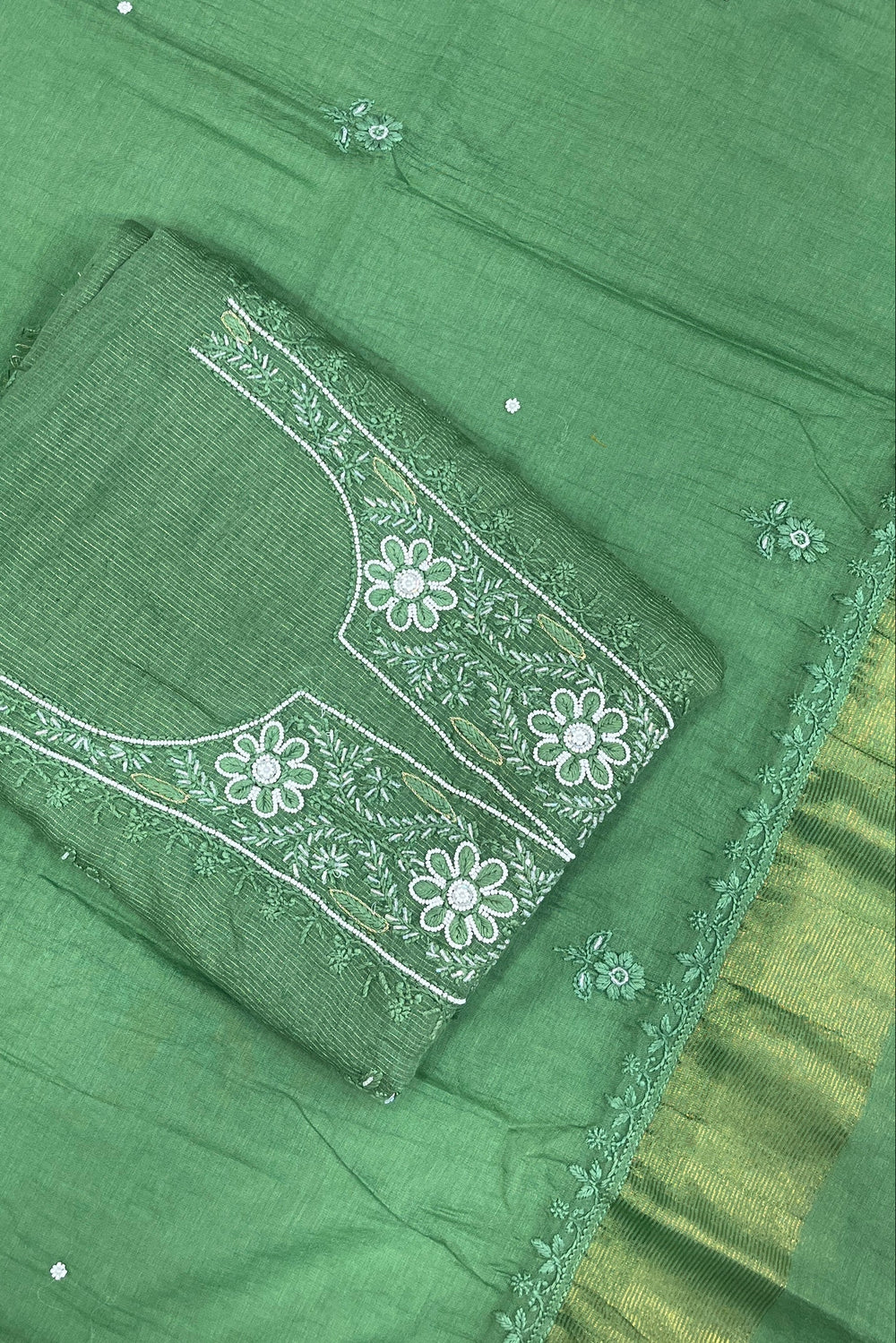Zunaira Bottle Green Chikankari Unstitched Kurta Dupatta