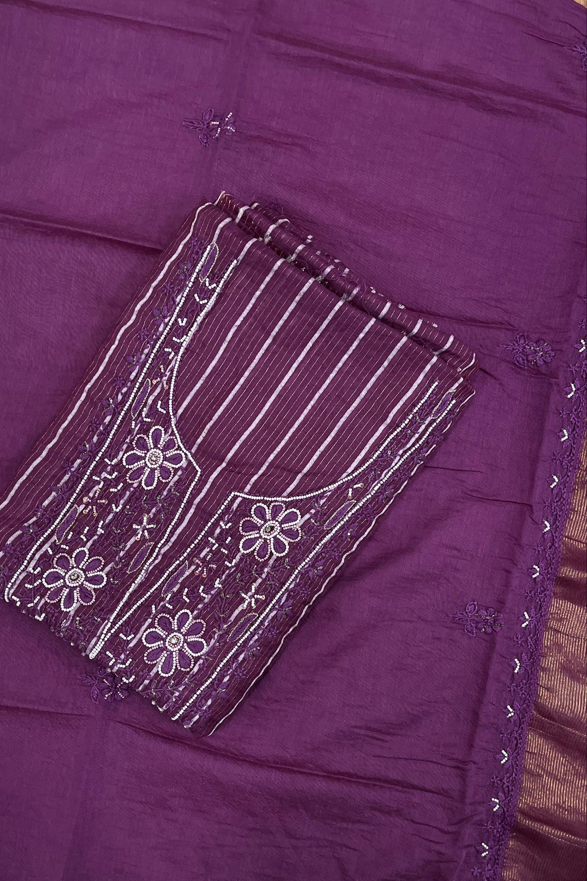 Zunaira Wine Chikankari Unstiched Kurta Dupatta 