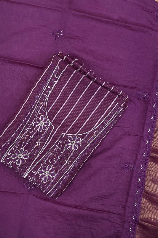 Zunaira Wine Chikankari Unstiched Kurta Dupatta 