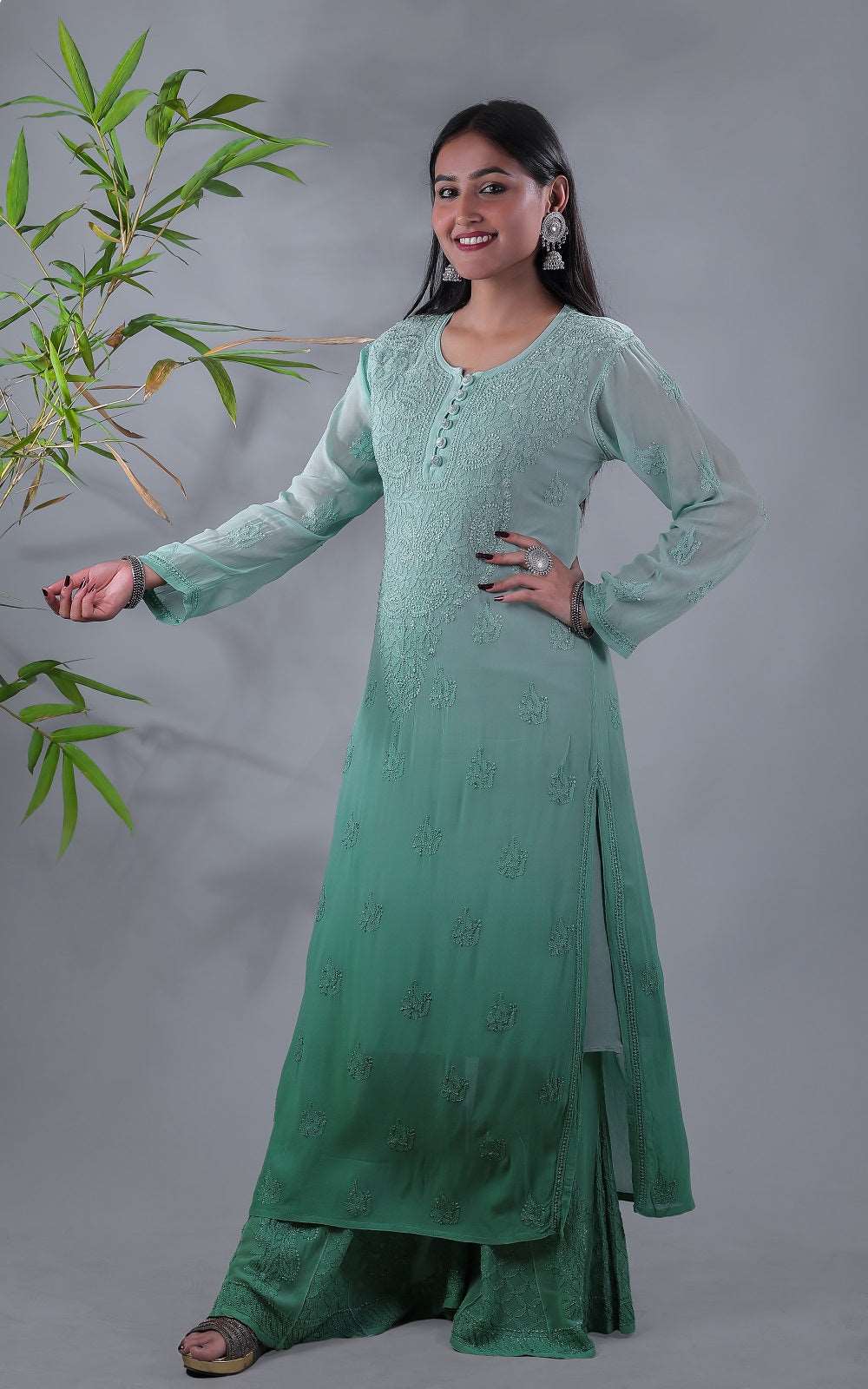 Zohra Chikankari Viscose Georgette Kurti Sharara Set