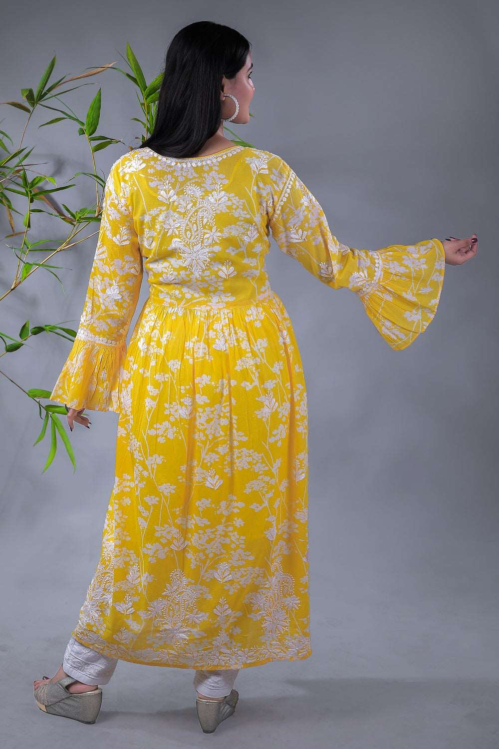 Falak Chikankari Mulmul floral print frock