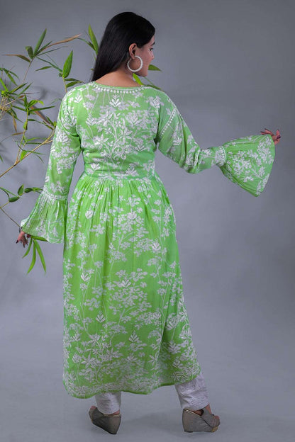 Falak Chikankari Mulmul floral print frock
