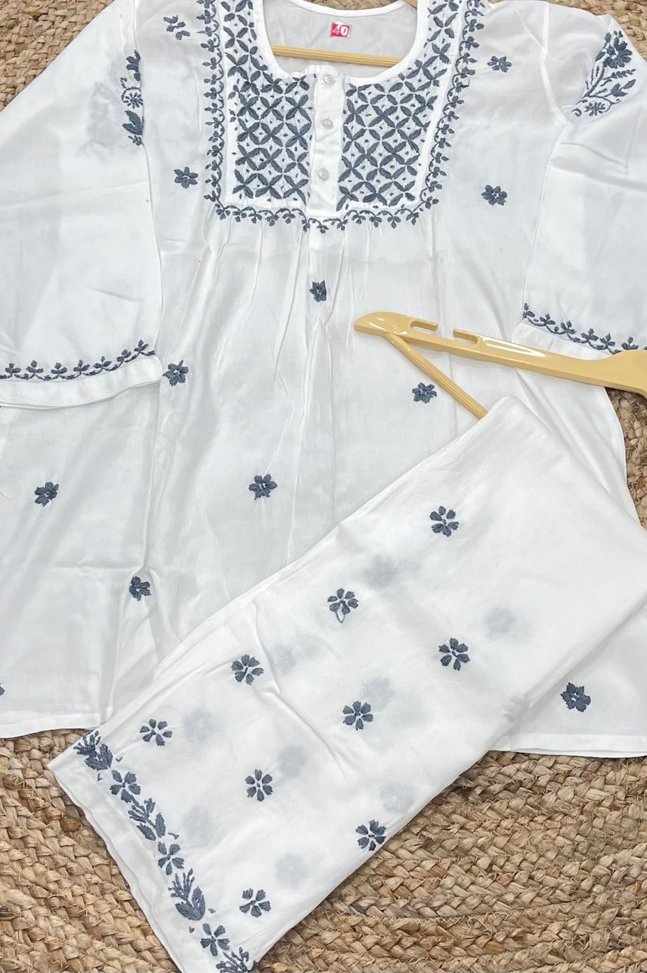 Chikankari White/Grey Coord Set