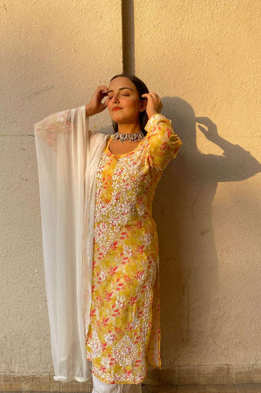 Sukoon Lucknowi Chikankari Modal Long Kurtis