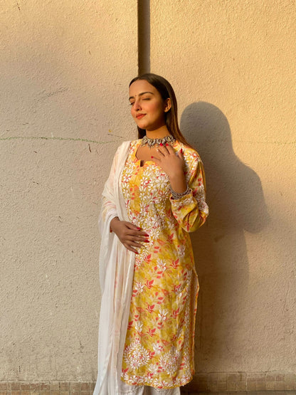Modal Print Chikankari Straight Long Kurti - Famous Chikankari