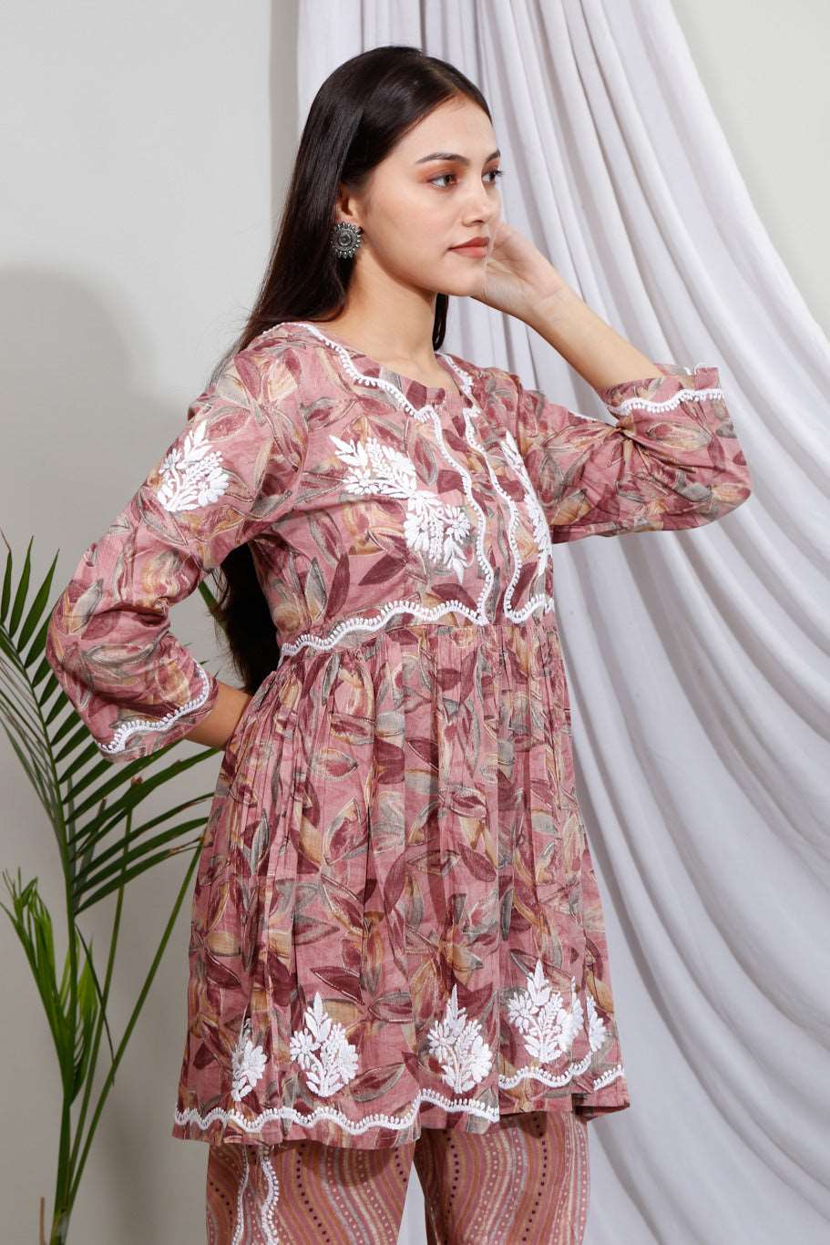 Maheen Chikankari Mulmul Prints Cord-Sets(Deep Coffee)
