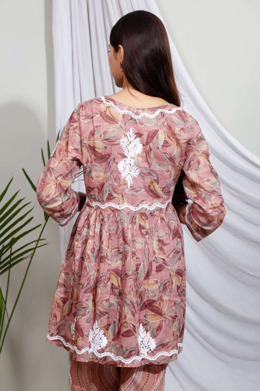 Maheen Chikankari Mulmul Prints Cord-Sets(Deep Coffee)