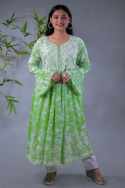 Falak Chikankari Mulmul floral print frock