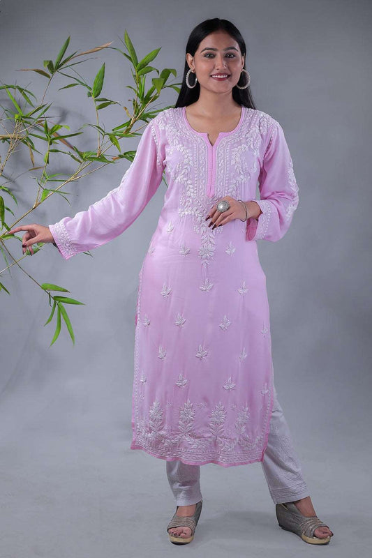 Aabroo Chikankari Modal Straight Kurta