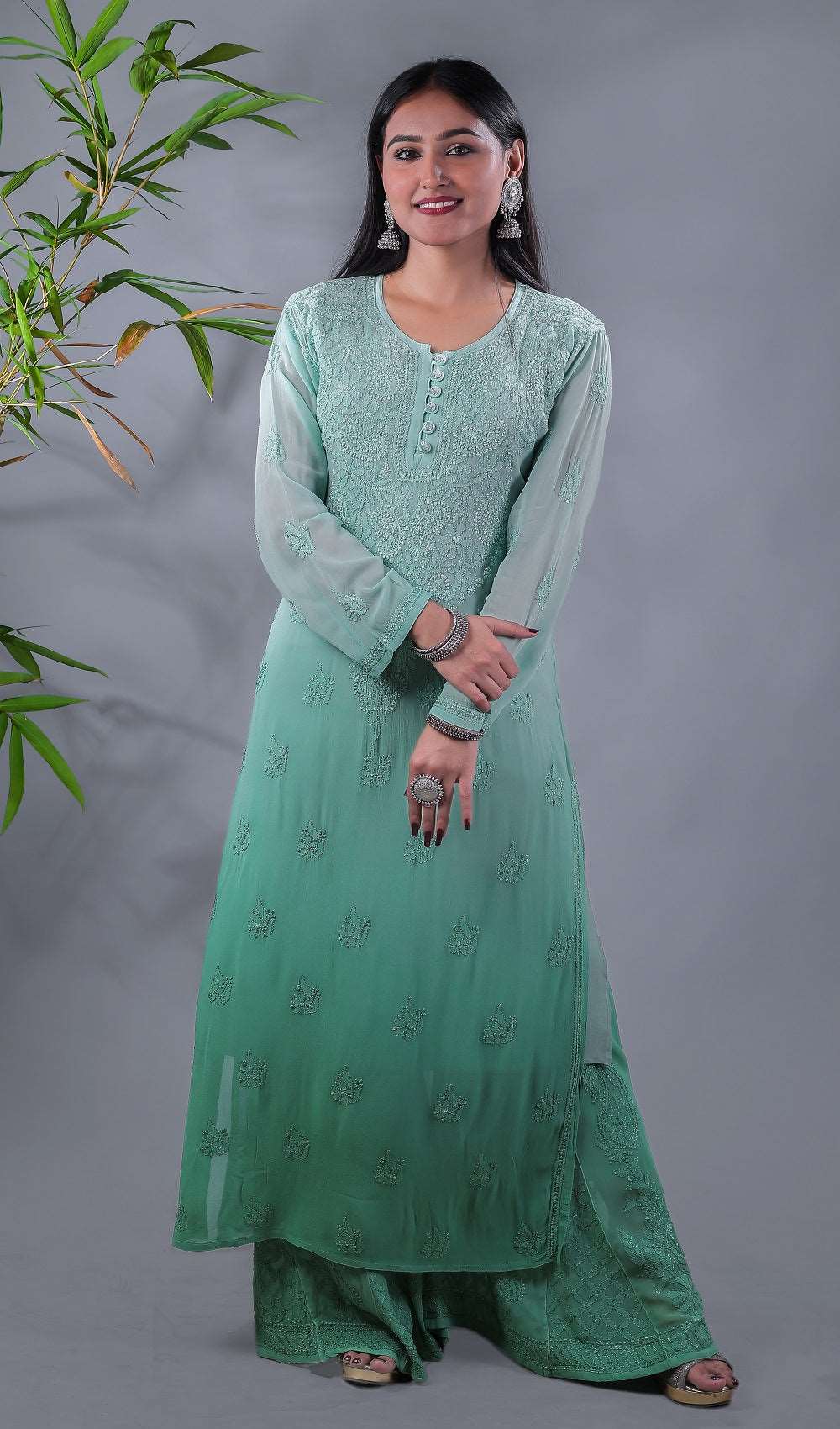 Zohra Chikankari Viscose Georgette Kurti Sharara Set