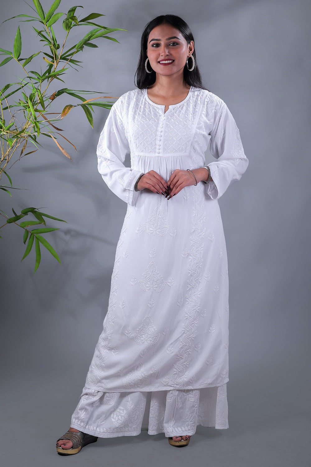Maham Chikankari Soft Modal Straight Long Kurta