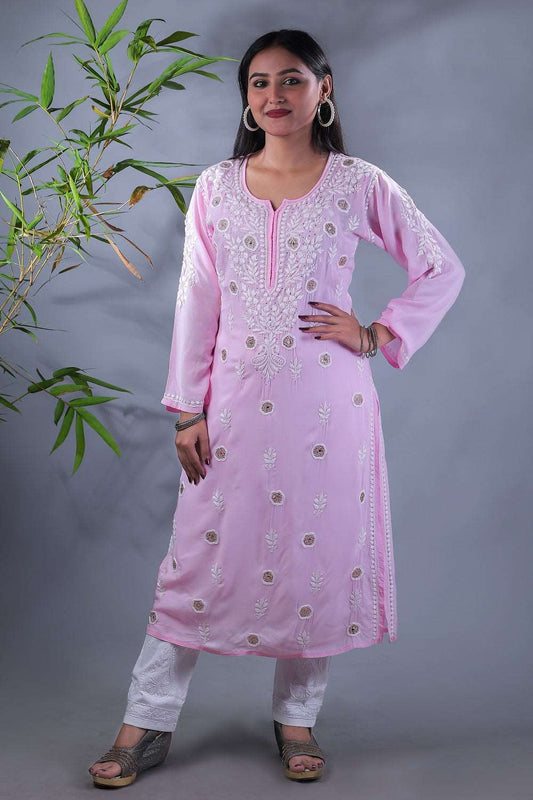 Zoya Chikankari Modal Straight Long Kurta