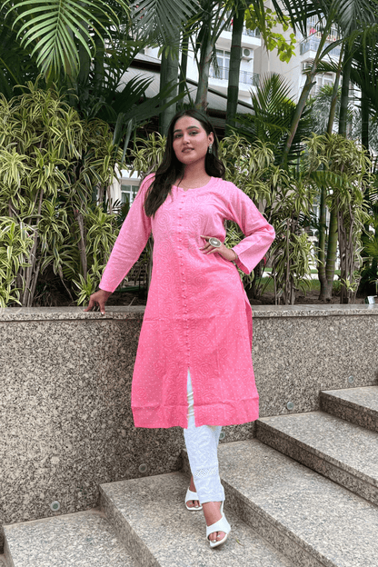 Kashish Peach chikankari straight long kurta