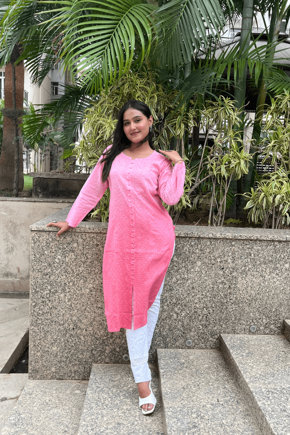 Kashish Peach chikankari straight long kurta