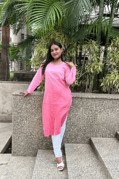 Kashish Peach chikankari straight long kurta