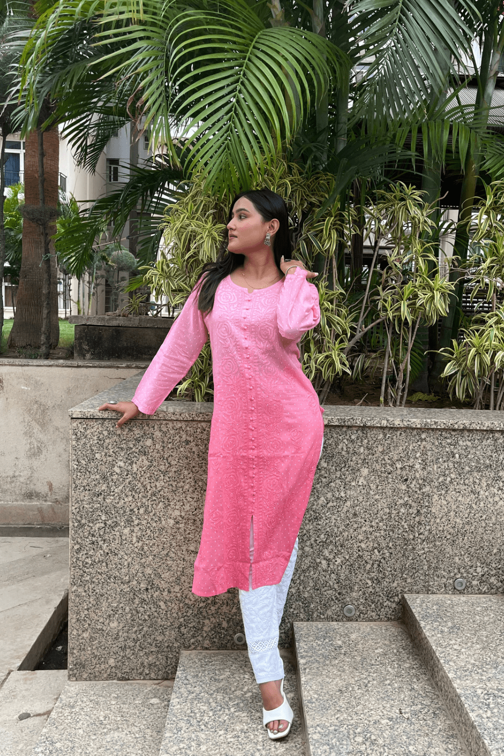 Kashish Peach chikankari straight long kurta