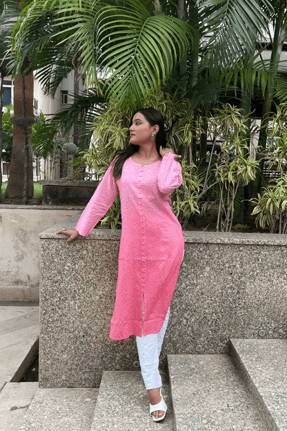 Kashish Peach chikankari straight long kurta