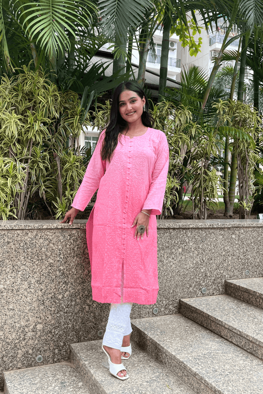 Kashish Peach chikankari straight long kurta