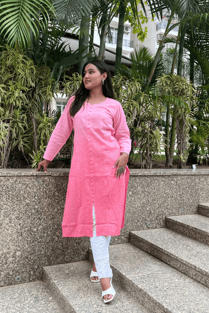 Kashish Peach chikankari straight long kurta