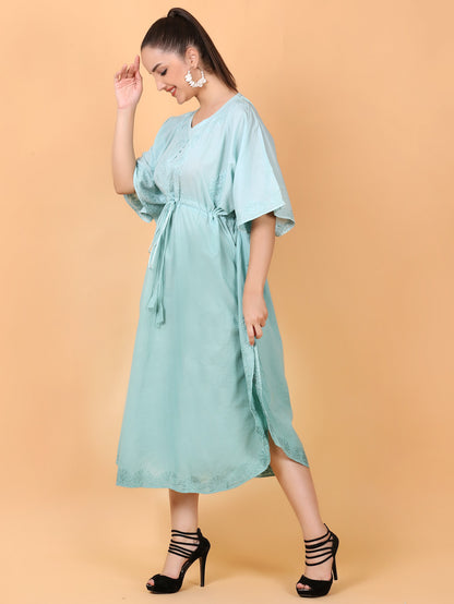 Products Aahista Soft Mulmul Chikankari Kaftan(Aqua Pearl)