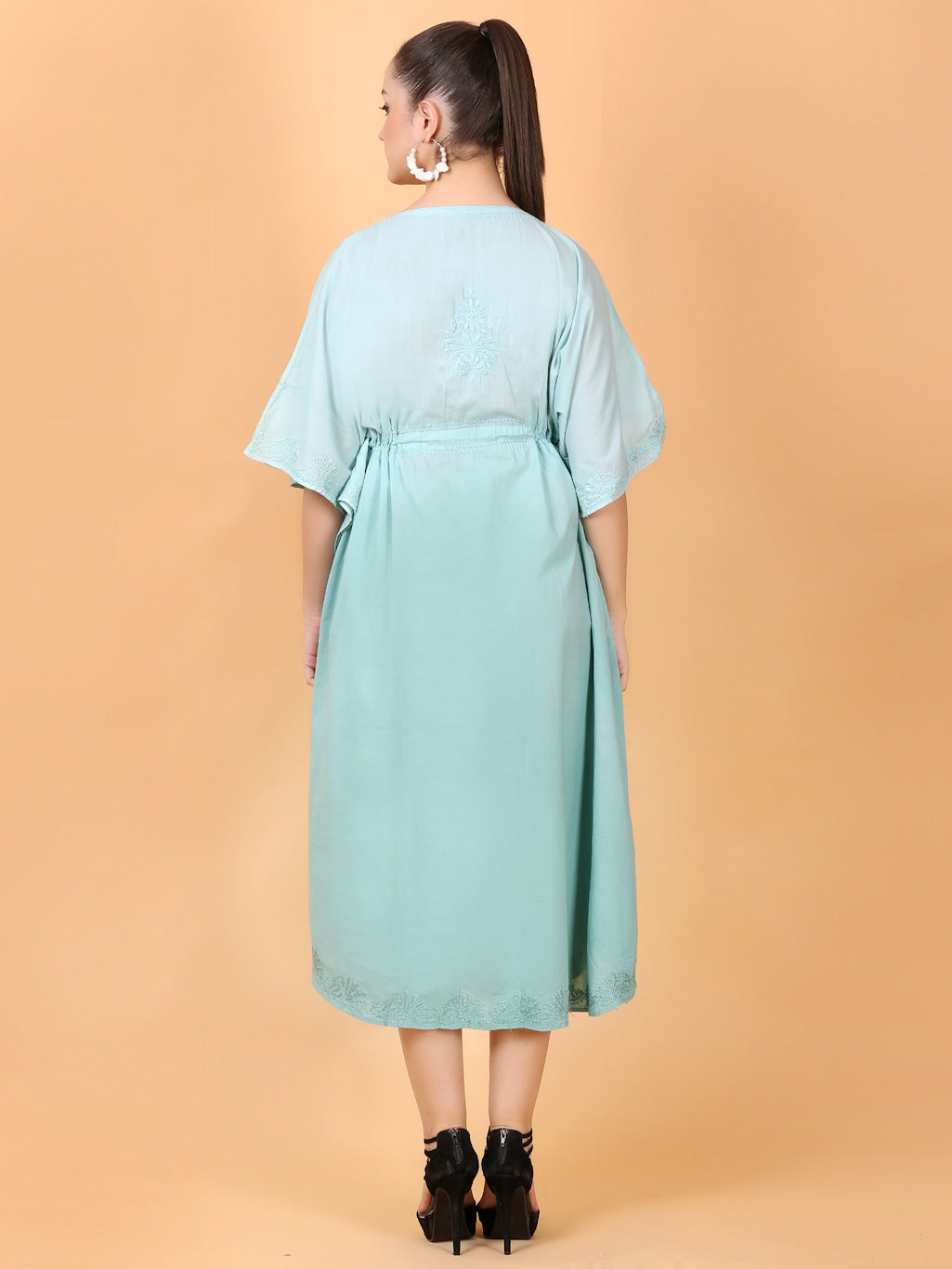 Products Aahista Soft Mulmul Chikankari Kaftan(Aqua Pearl)