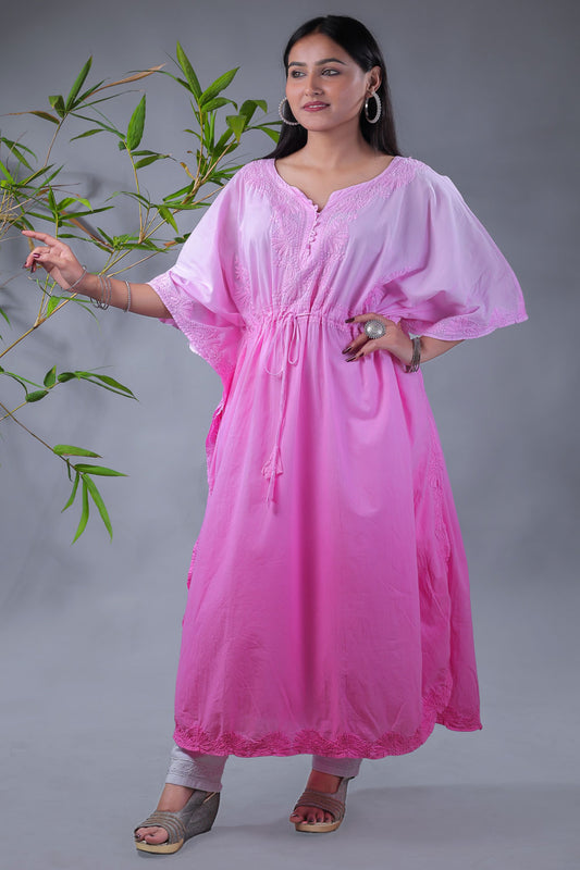 Aahista Soft Mulmul Chikankari Kaftan