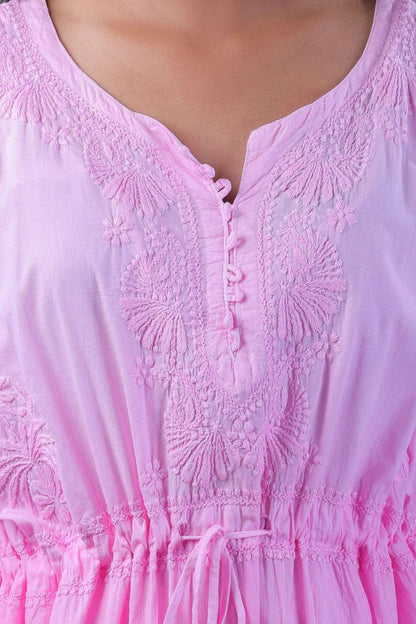 Aahista Soft Mulmul Chikankari Kaftan