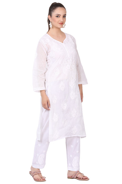 Tamanna Kota Chikankari Straight Kurta(White)