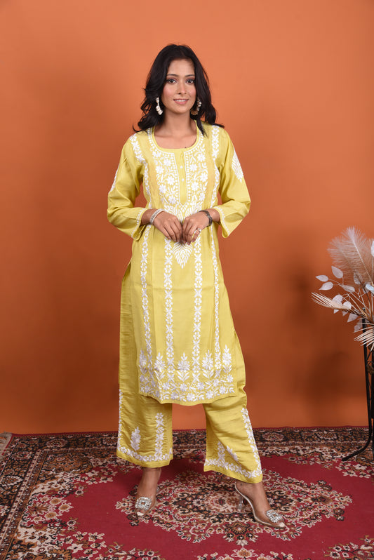 kurti plazo set in chikankari 