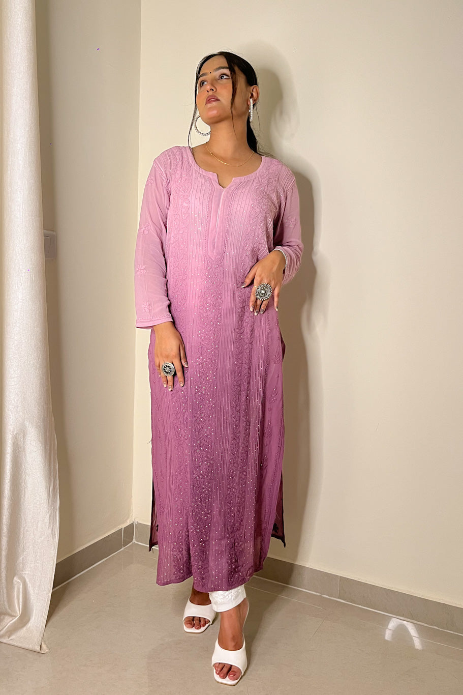 Naira Chikankari Viscose Straight Long Kurta