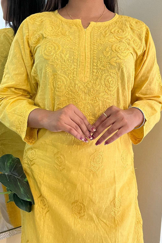 Kashish Yellow Chikankari Straight Long kurta