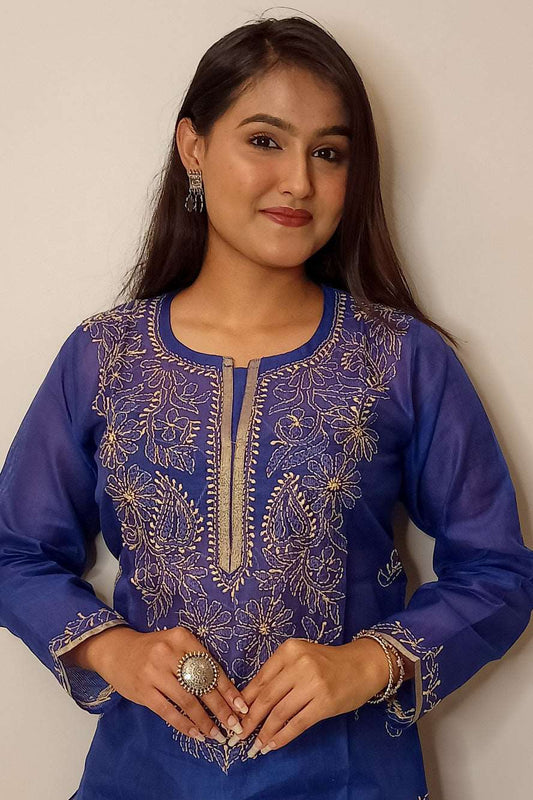 Iqra Chikankari Chanderi Straight Long Kurta