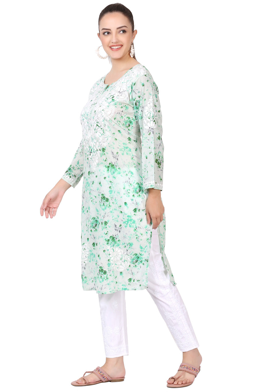 Chikankari Mulmul Print Kurti