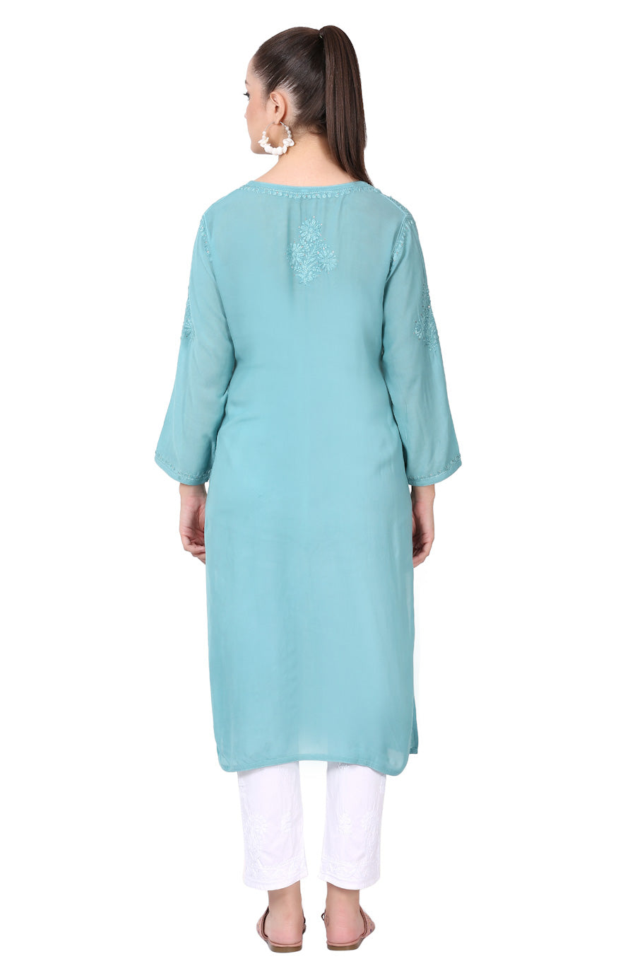 Farah Chikankari Mukaish Straight Kurta(Aqua Pearl)