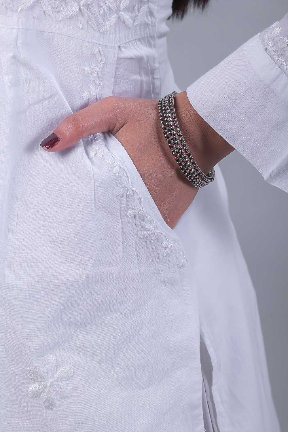 Maryam Chikankari Soft Mulmul Side Pocket Kurta