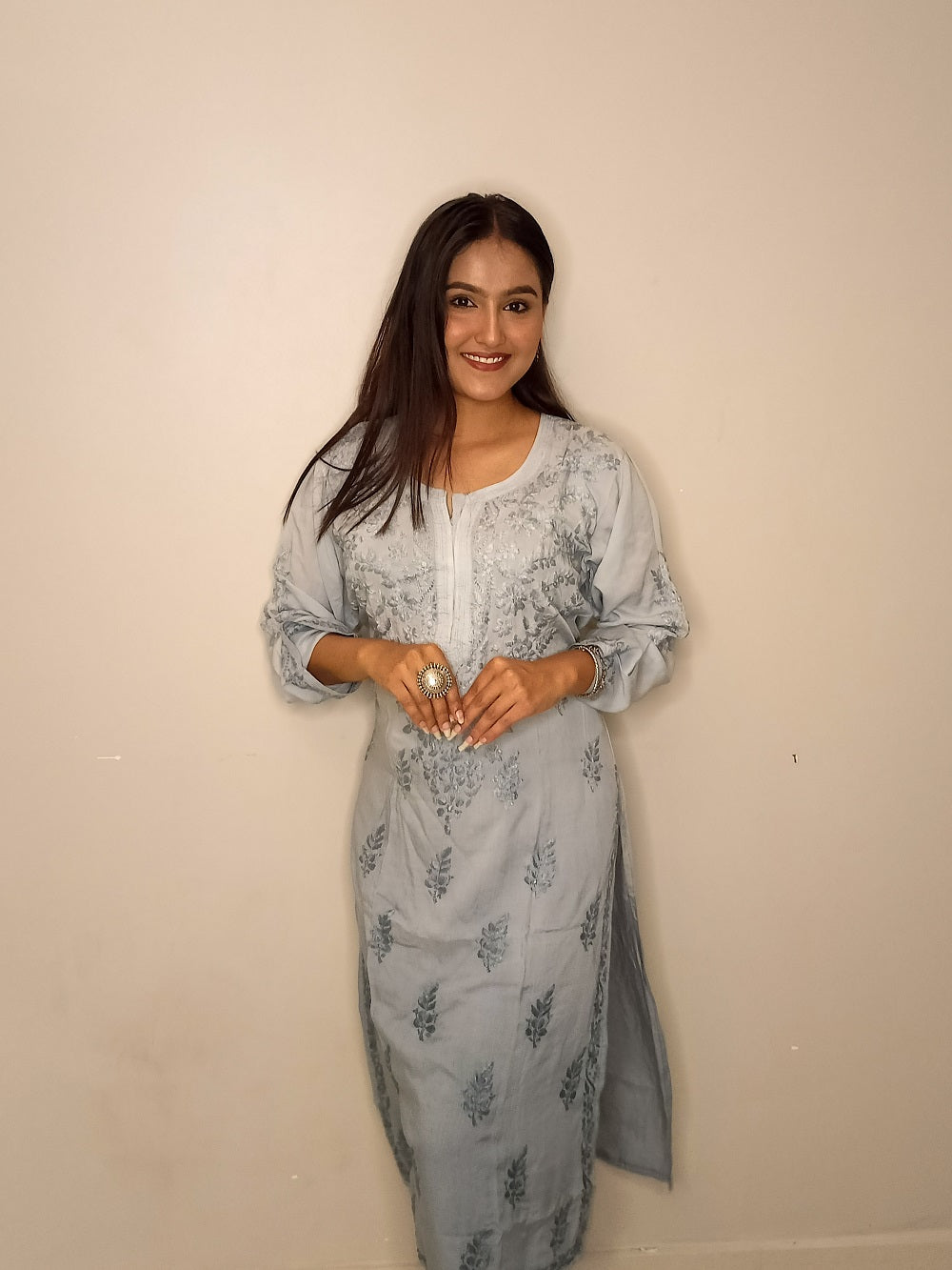 Aliya Chikankari Soft Modal Straight kurta
