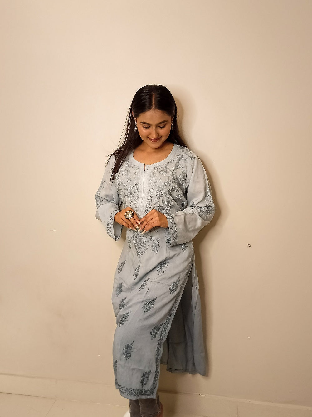 Aliya Chikankari Soft Modal Straight kurta