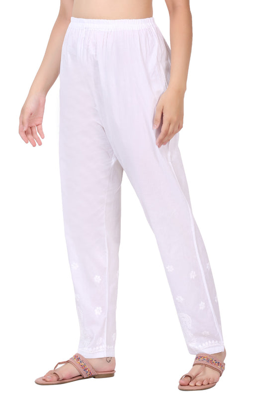 White Mulmul Chikankari Staight Plazo