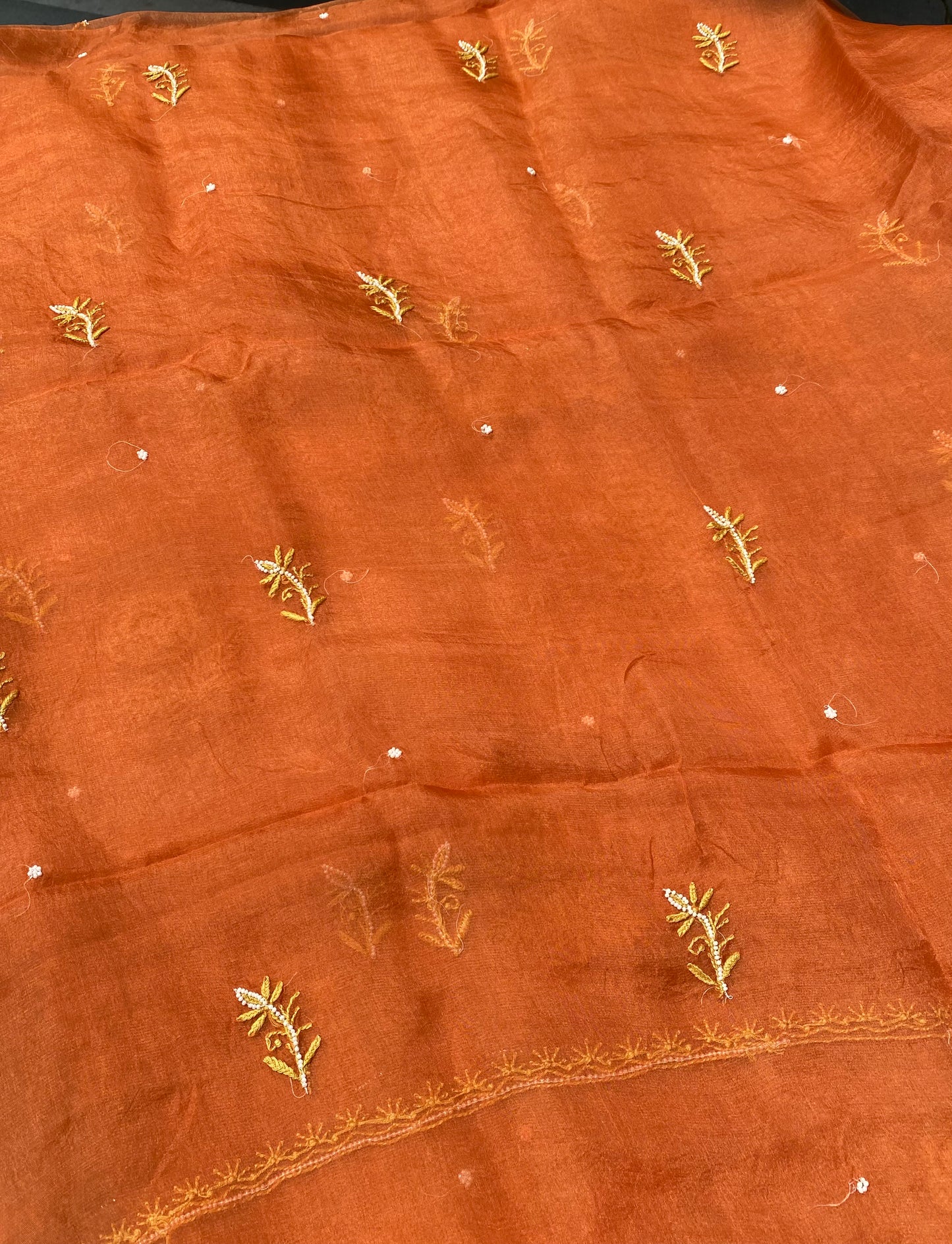 Meher Premium Organza Chikankari Unstiched Dress- Mustard