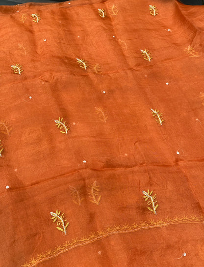 Meher Premium Organza Chikankari Unstiched Dress- Mustard