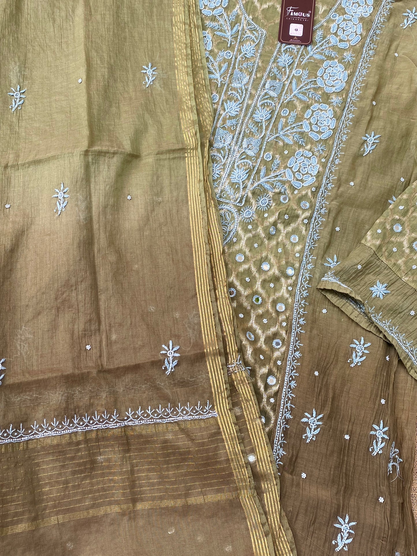 Sheesha Olive Green Ombre Chikankari Kurta & Dupatta