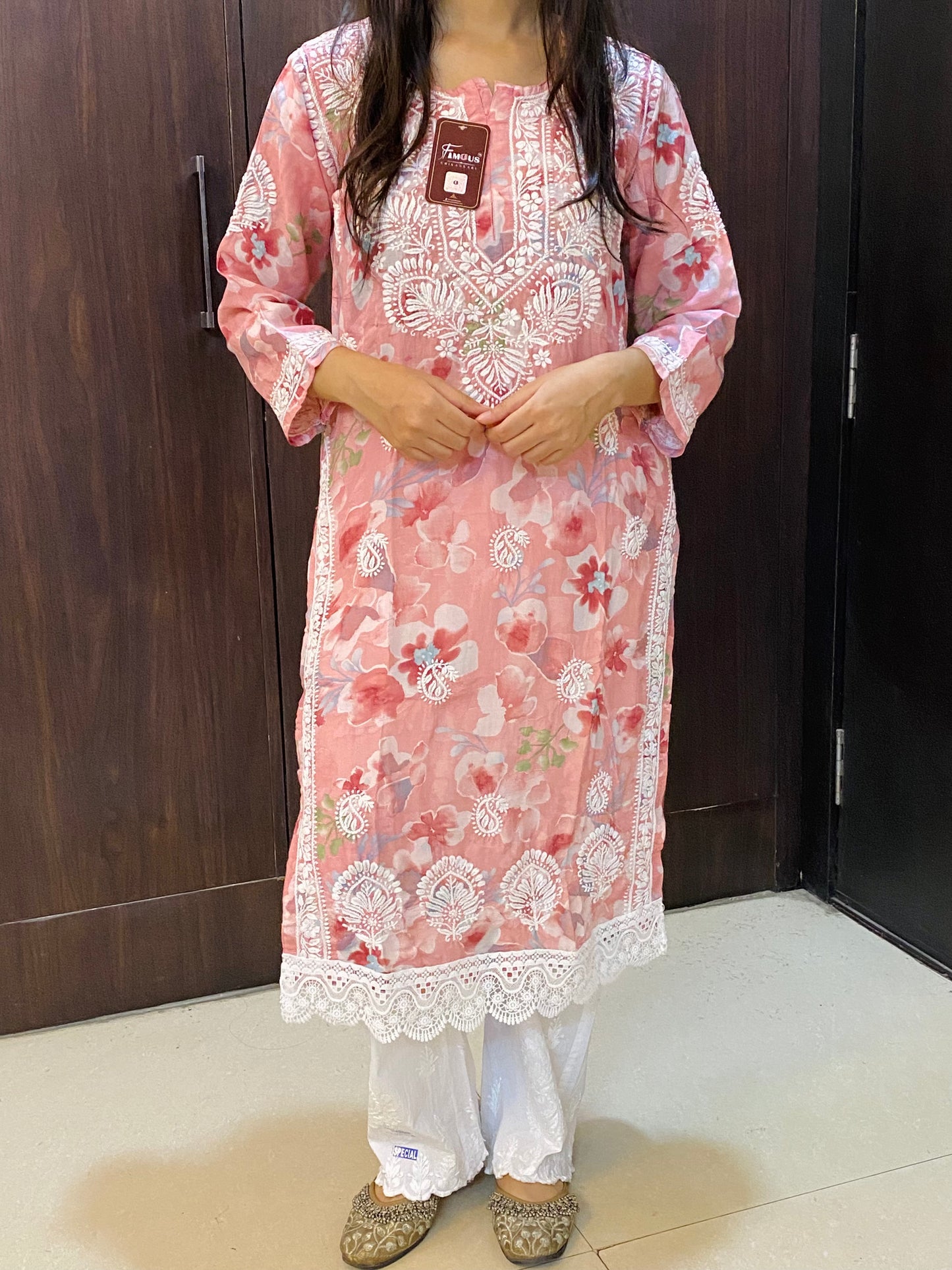 Aafiya – Floral Muslin Chikankari Long Kurti