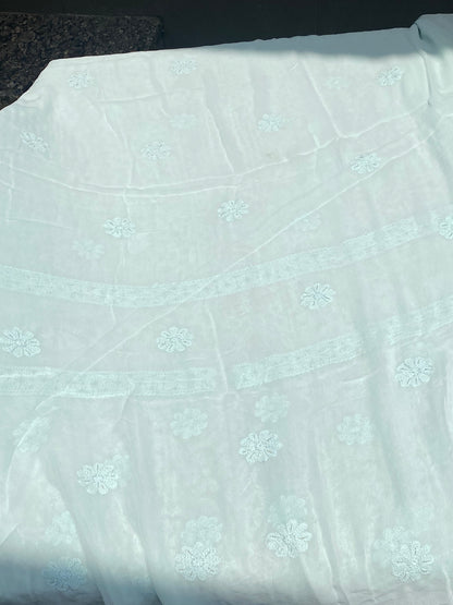 Rangrez Noor| Pale Sea Green Chikankari Unstitched Suit with Pearl Addons