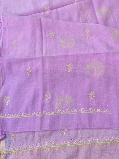 Noor-e-Mulmul Lilac Chikankari Unstiched Set