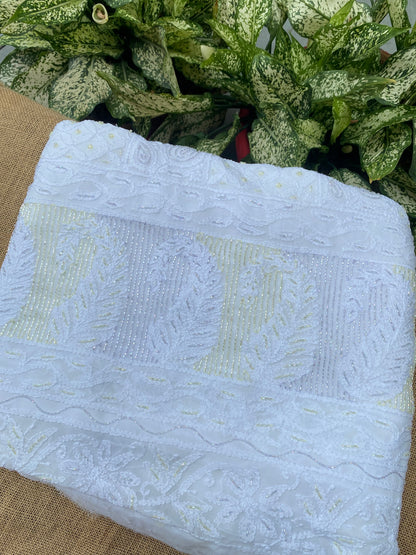 Rangrez Noor| White Chikankari Unstitched Suit with Multicolour Addons - Famous Chikankari