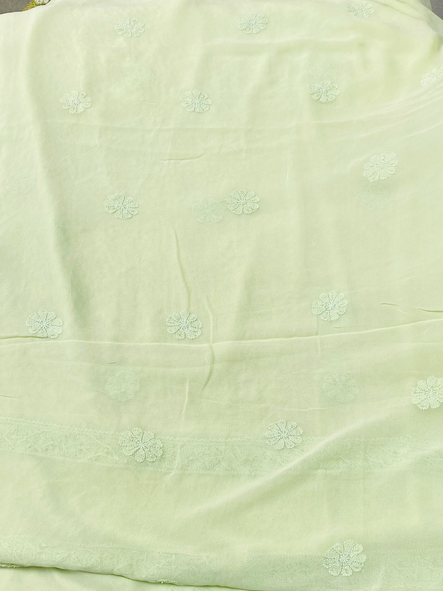 Rangrez Noor| Pista Green Chikankari Unstitched Suit with Pearl Addons