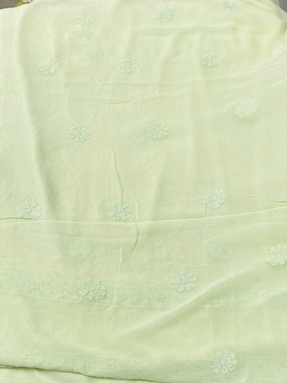 Rangrez Noor| Pista Green Chikankari Unstitched Suit with Pearl Addons