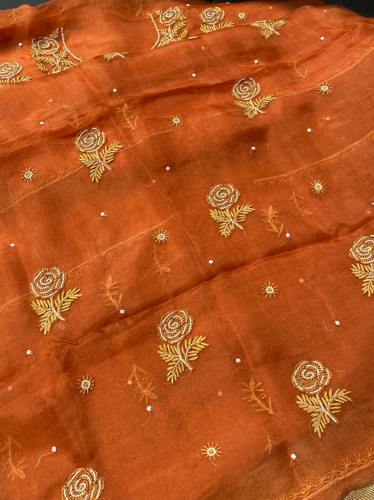 Meher Premium Organza Chikankari Unstiched Dress- Mustard