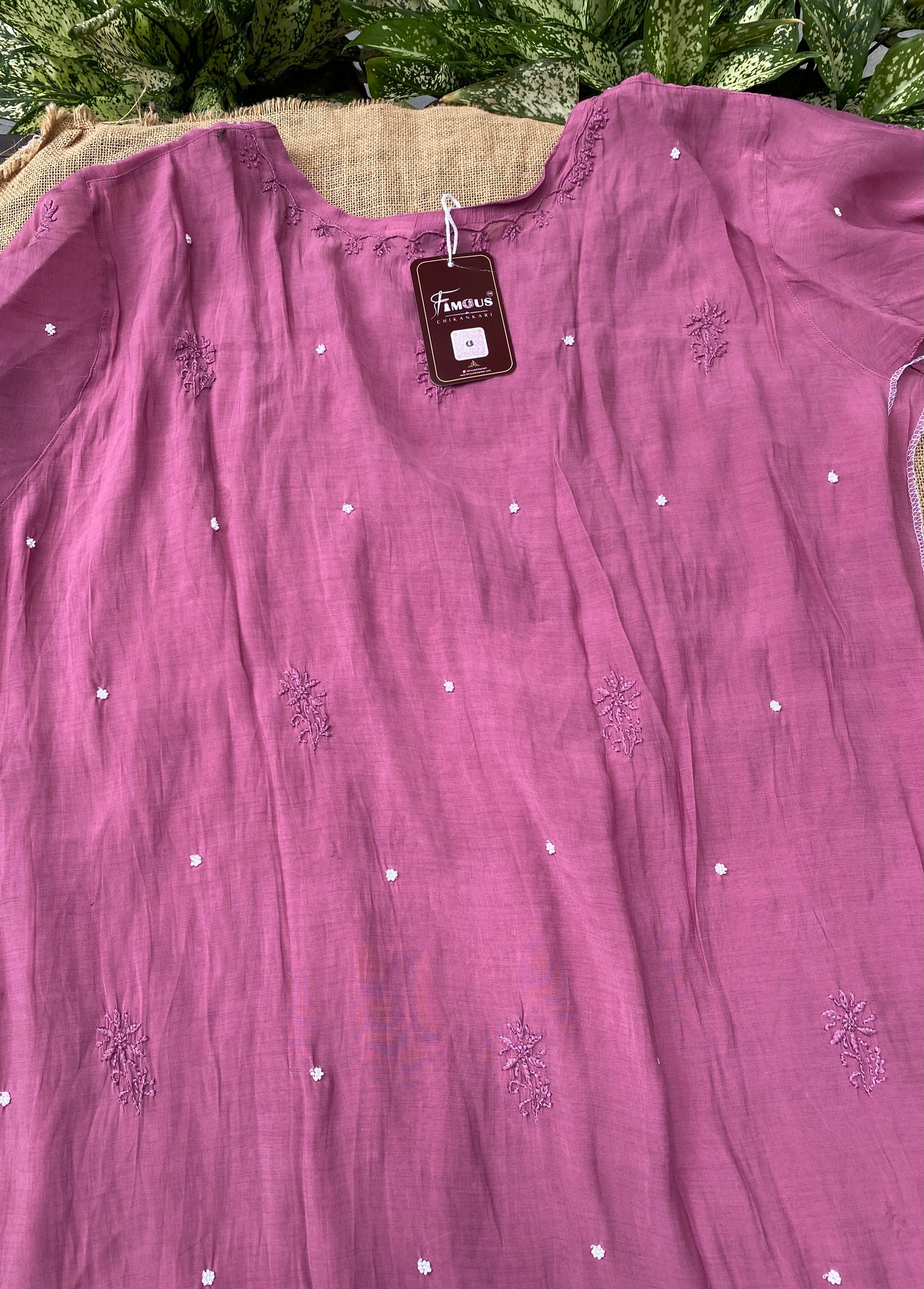 Aiza – Wine Chikankari Semi-Stitched Kurta & Pant Set