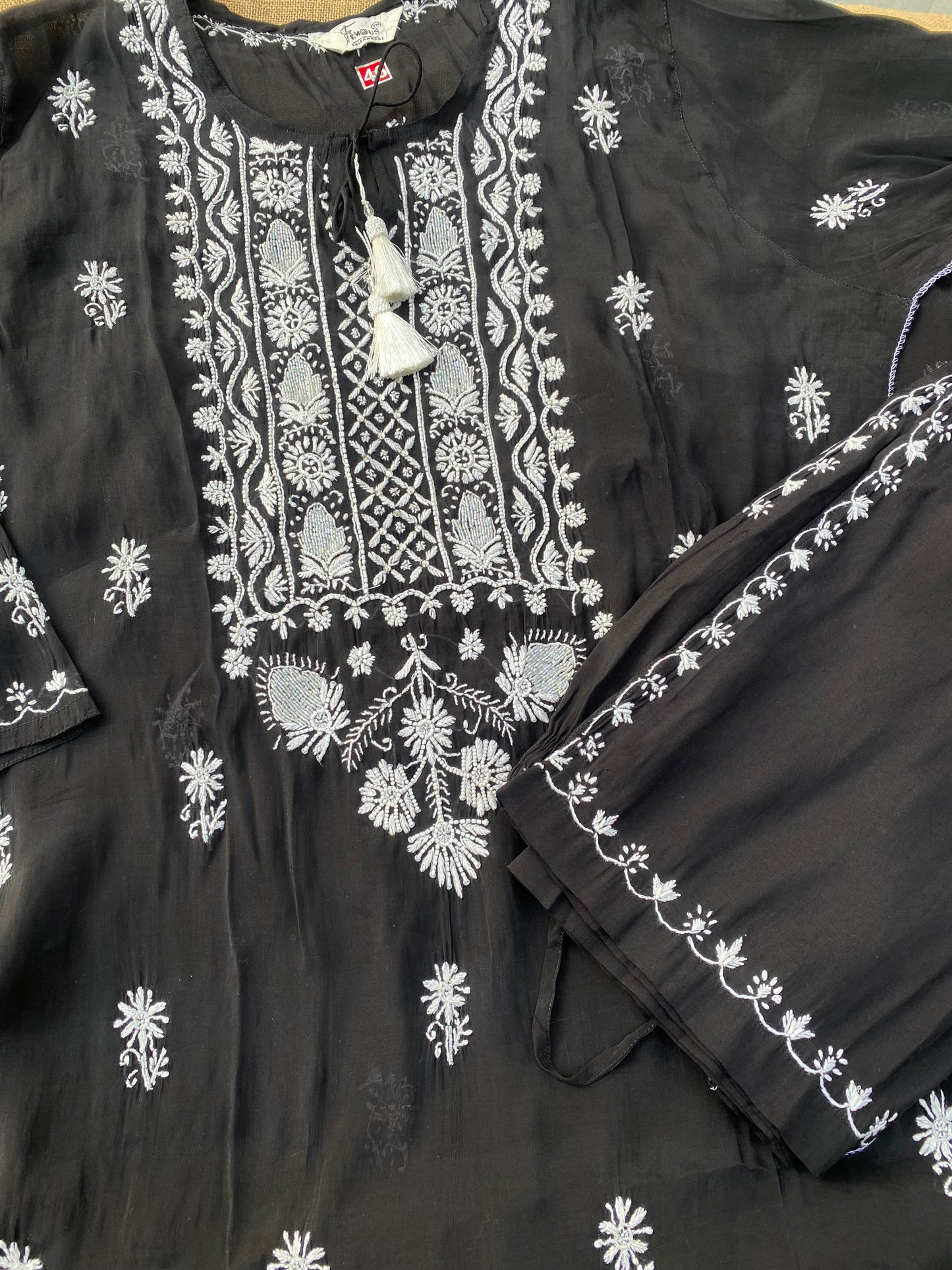 Aiza – Black Chikankari Semi-Stitched Kurta & Pant Set